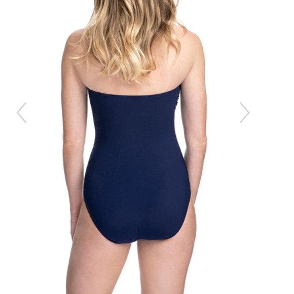 Gottex Black Slimming Shirred Front Bandeau One Piece Lace Swimsuit size 10 D - Picture 2 of 3